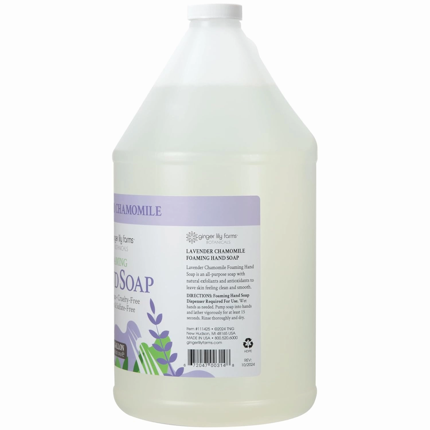 Ginger Lily Farms Botanicals All-Purpose Foaming Hand Soap Refill, 100% Vegan & Cruelty-Free, Lavender Chamomile Scent, 1 Gallon (128 Fl Oz)