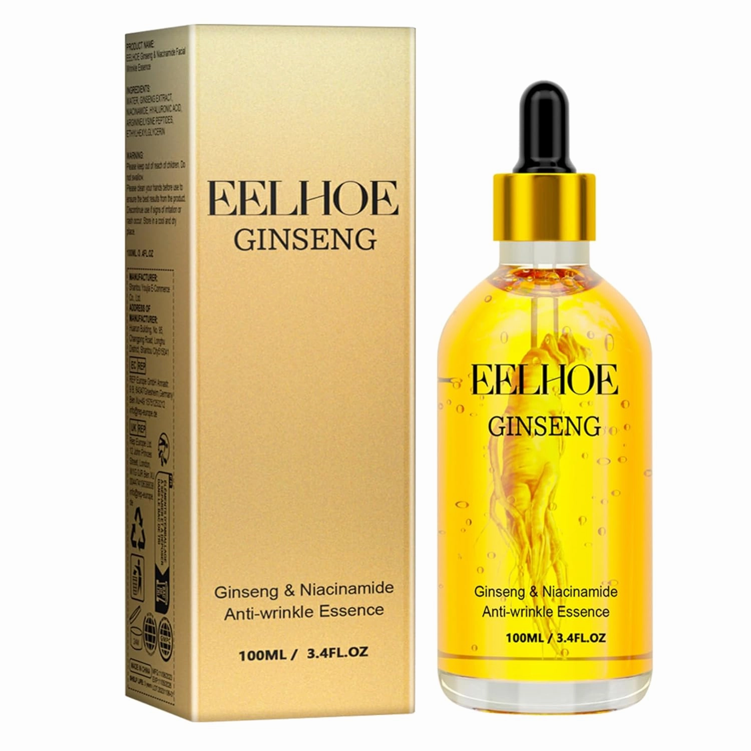 Ginseng Anti-Wrinkle Facial Essence with Niacinamide & Hyaluronic Acid | 3.4 Fl Oz Skin Firming Serum for Face | Brightening, Hydrating & Tightening | Vegan, Cruelty-Free
