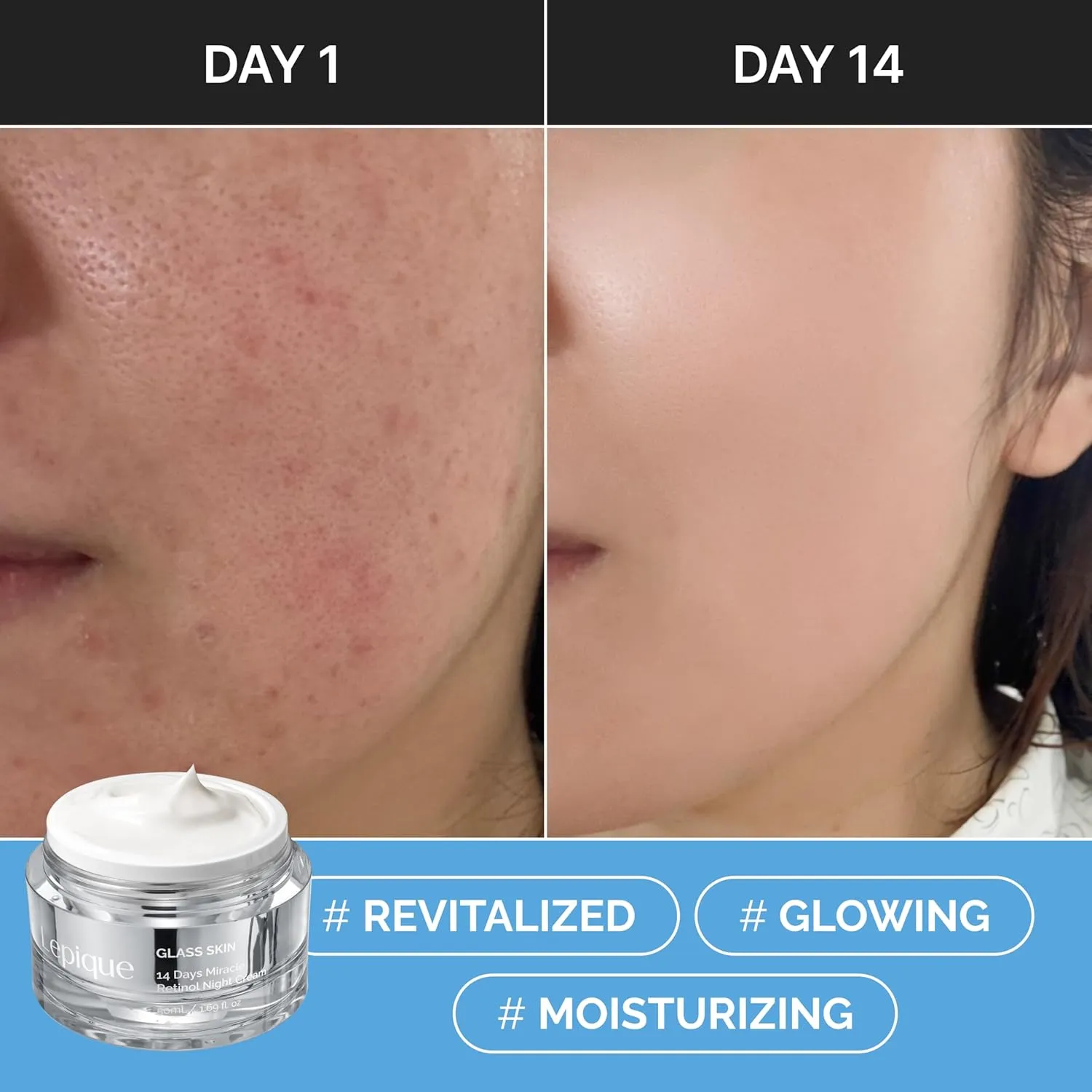 GLASS SKIN 14Days Miracle Retinol Night Cream 1.69oz - Korean Skincare Retinol for Face and Neck - Collagen, Centella - Anti aging Skin Cream, Moisturizer Face Cream (Unscented, with Spatula)