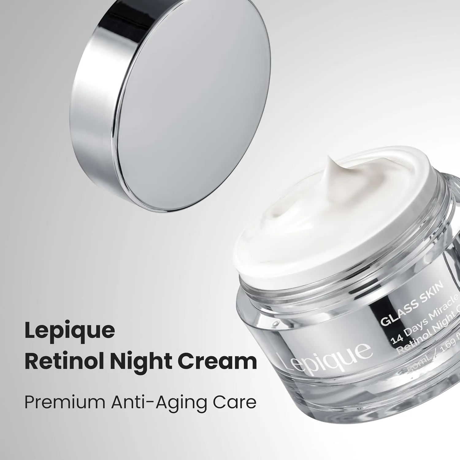 GLASS SKIN 14Days Miracle Retinol Night Cream 1.69oz - Korean Skincare Retinol for Face and Neck - Collagen, Centella - Anti aging Skin Cream, Moisturizer Face Cream (Unscented, with Spatula)