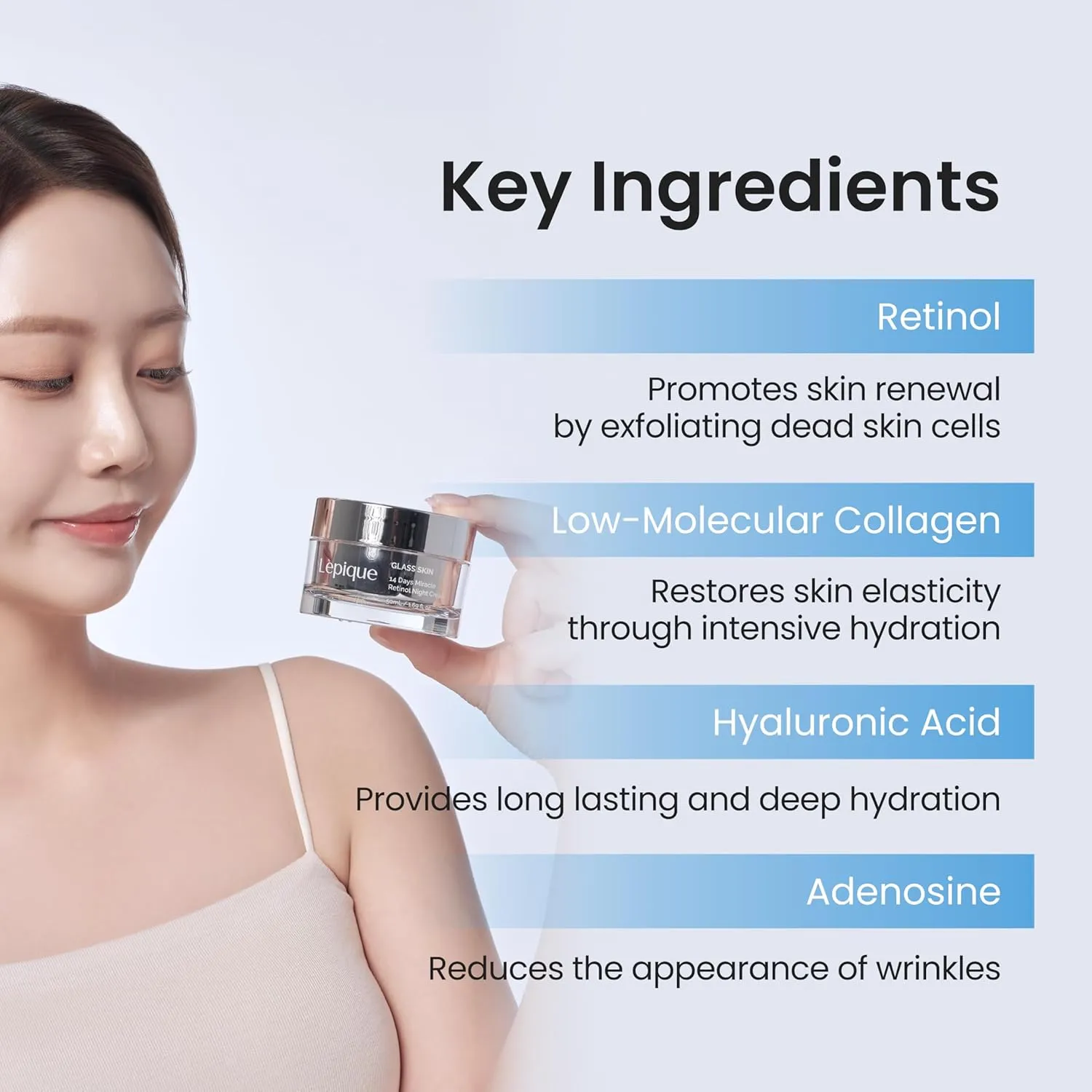 GLASS SKIN 14Days Miracle Retinol Night Cream 1.69oz - Korean Skincare Retinol for Face and Neck - Collagen, Centella - Anti aging Skin Cream, Moisturizer Face Cream (Unscented, with Spatula)