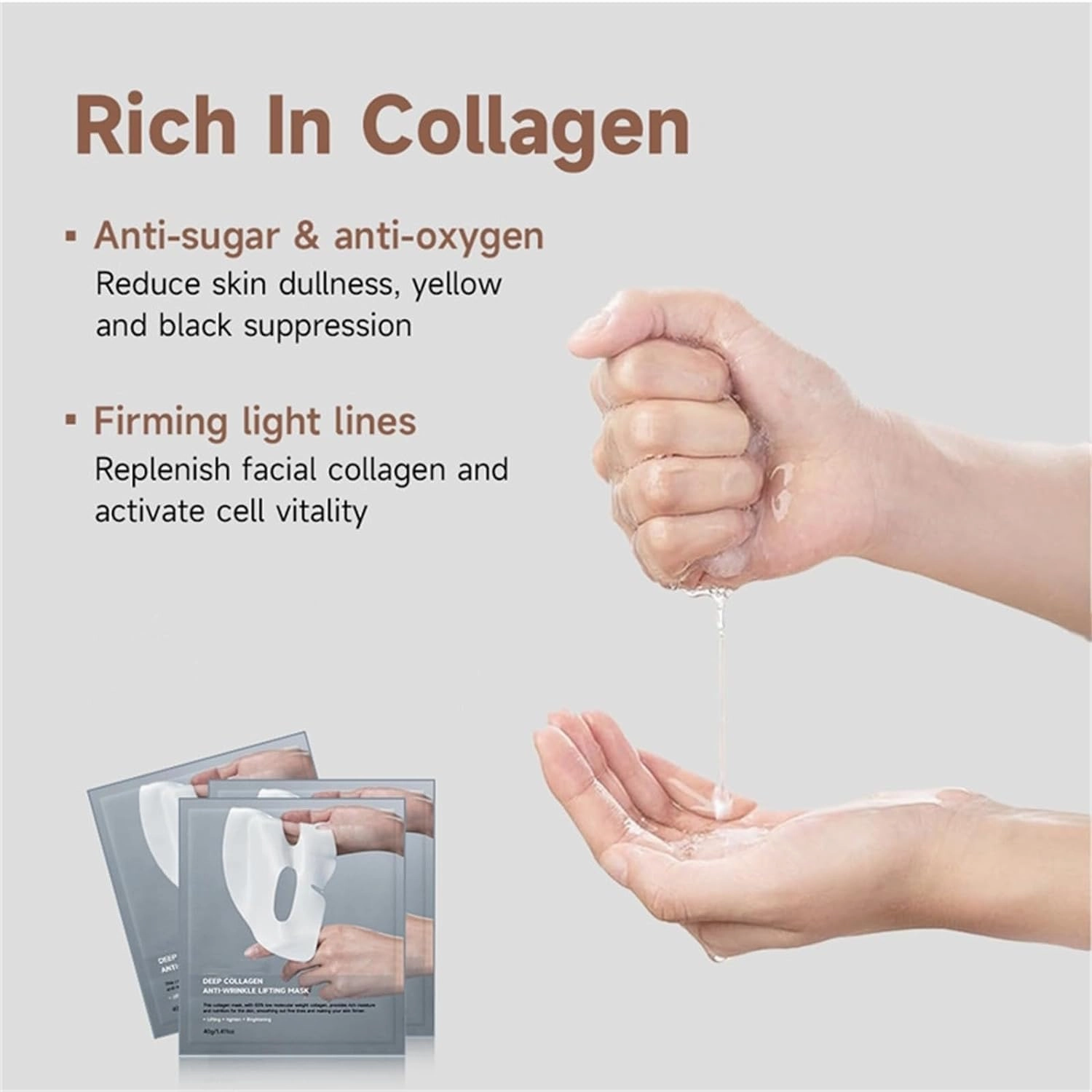 Glowskins Mascarilla Nocturna De Colágeno, Glowskins Collagen Overnight Mask, Glowskins Bio Collagen Mask, Facial Sheet Masks with Low Molecular Weight Collagen for Moisturizing (2 Boxes/8 Pieces)
