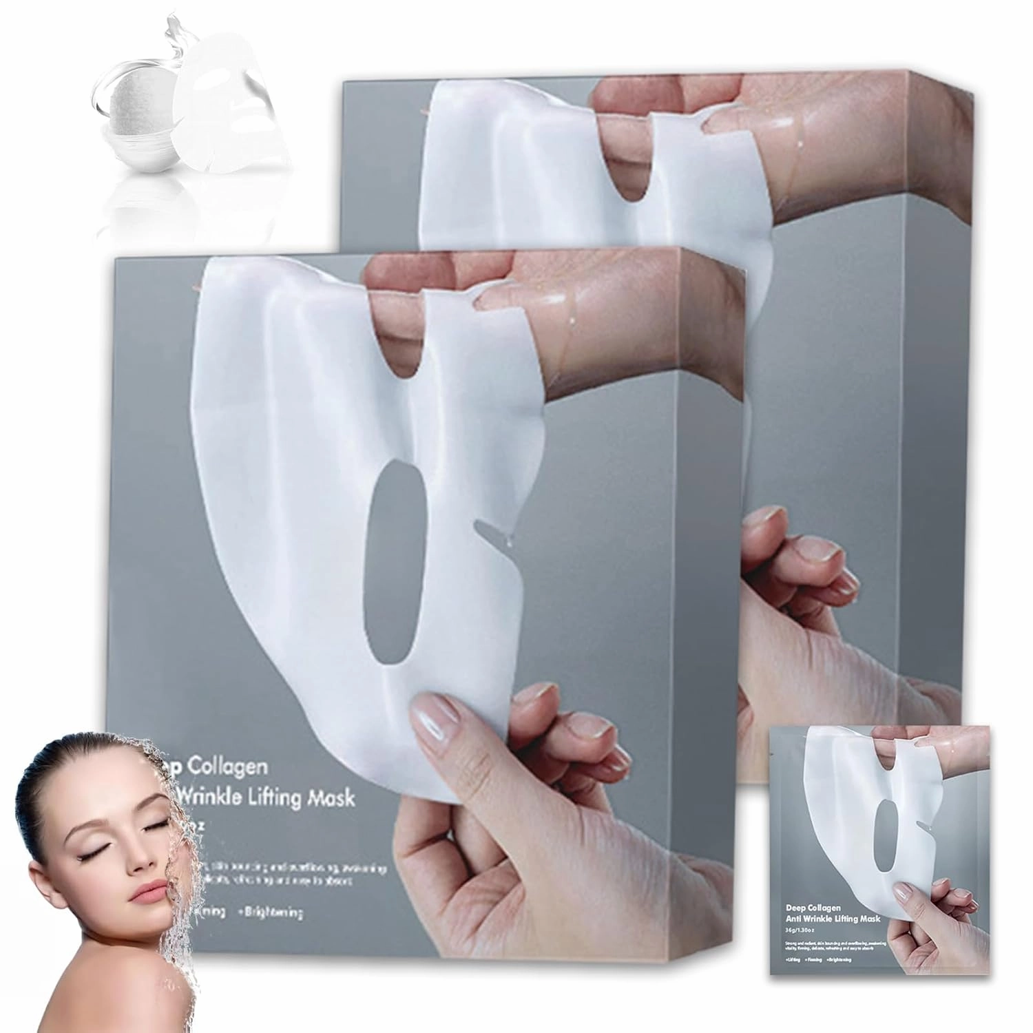 Glowskins Mascarilla Nocturna De Colágeno, Glowskins Collagen Overnight Mask, Glowskins Bio Collagen Mask, Facial Sheet Masks with Low Molecular Weight Collagen for Moisturizing (2 Boxes/8 Pieces)