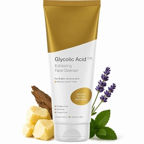 Glycolic Acid Face Wash - 10% AHA BHA for face - Oil Control Exfoliator, Post-Workout Cleanser, 6 fl oz