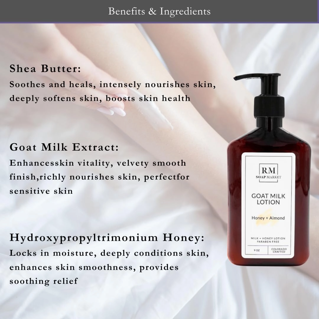 Goat Milk Lotion, Honey Almond Fragrance, Hydrating Lotion for Men & Women With Nourishing Goat Milk, Shea Butter, Sunflower Oil & Aloe, Packed With Vitamin A, E & Selenium, 9 Oz