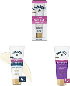 Gold Bond Age Renew Neck & Chest Firming Age Renew Cream, 2 oz. & Age Renew Retinol Overnight Body & Face Lotion, with Retinol & Peptide Complex, 7 oz. & Age Renew Crepe Corrector Body Lotion, 8 oz.