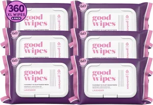 Goodwipes Flushable Butt Wipes Made with Vitamin E & Aloe - Soft & Gentle Wet Wipe Dispenser for Home Use, Septic & Sewer Safe - Largest Adult Toilet Towelettes - Lavender, 360 Count (6 Packs)