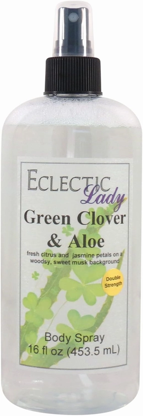 Green Clover And Aloe Body Spray, Double Strength, 16 ounces, By Eclectic Lady, Body Mist for Women with Clean, Light & Gentle Fragrance, Cologne with Soft, Subtle Aroma For Daily Use