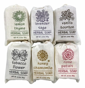 Greenwich Bay Trading Co. Herbal Bar Soap Set, 6 Scents, 6.4 Oz Each - Lemon Thyme, Lavender Sage, Vanilla Bourbon, Tobacco Flower, Honey Chamomile, Rose Petals