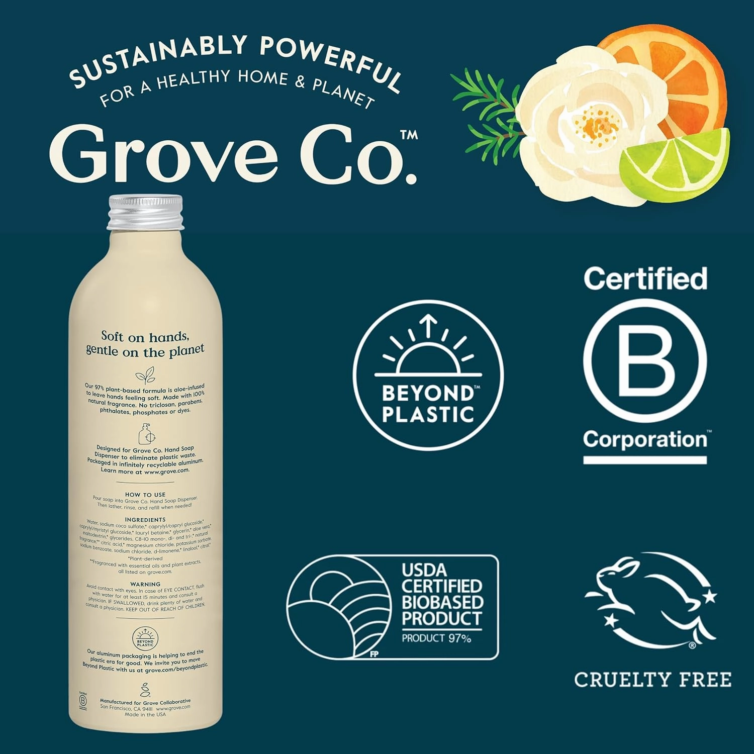 Grove Co. Hydrating Gel Hand Soap Refills (3 x 13 Fl Oz) Plastic-Free Liquid Hands Cleaner Refill Set, 100% Natural Lemon & Eucalyptus   Lavender & Thyme   Orange & Rosemary Fragrance