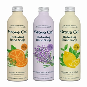 Grove Co. Hydrating Gel Hand Soap Refills (3 x 13 Fl Oz) Plastic-Free Liquid Hands Cleaner Refill Set, 100% Natural Lemon & Eucalyptus   Lavender & Thyme   Orange & Rosemary Fragrance