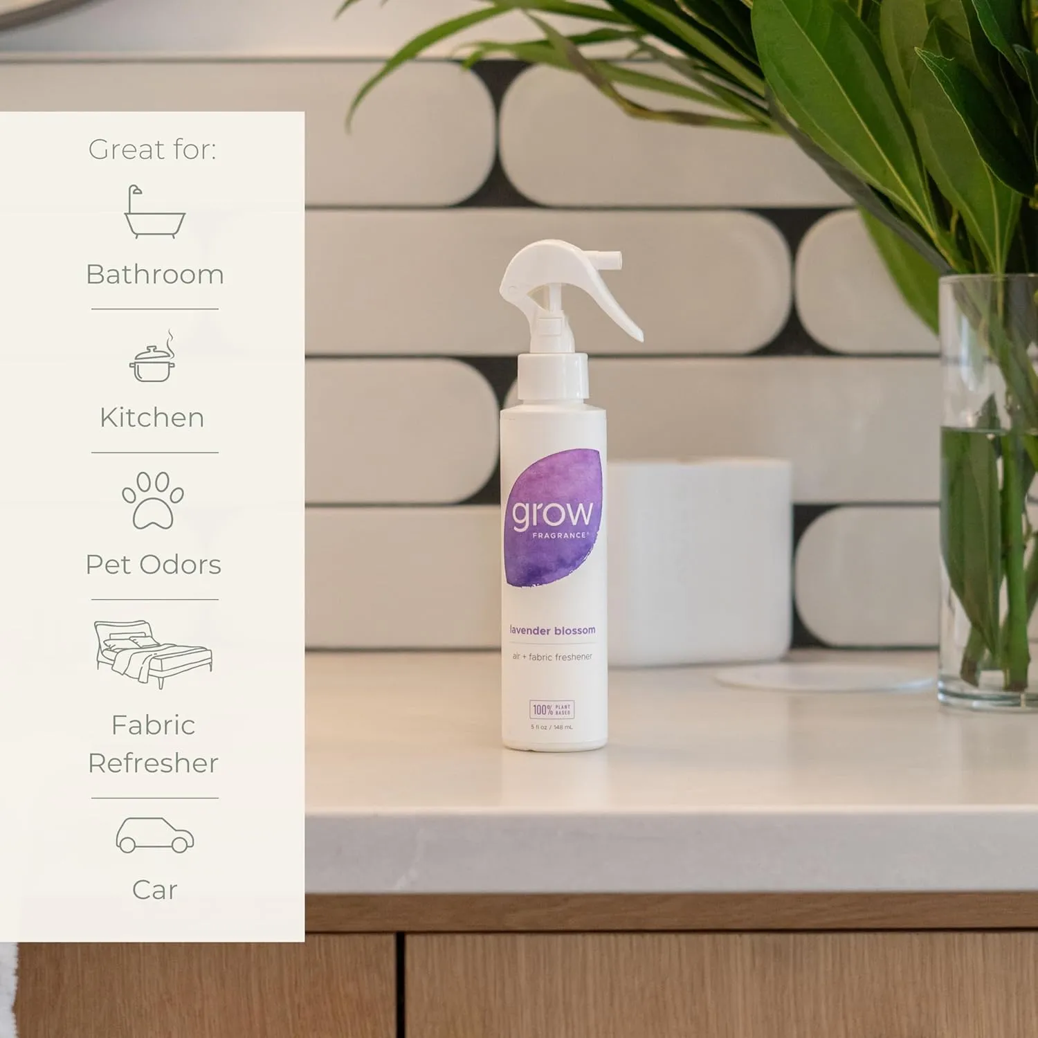 Grow Fragrance Scented Fabric and Room Air Freshener Spray - Certified Non-Toxic, 100% Plant-Based Essential Oils - 5 oz (Lavender Blossom 2-Pack)