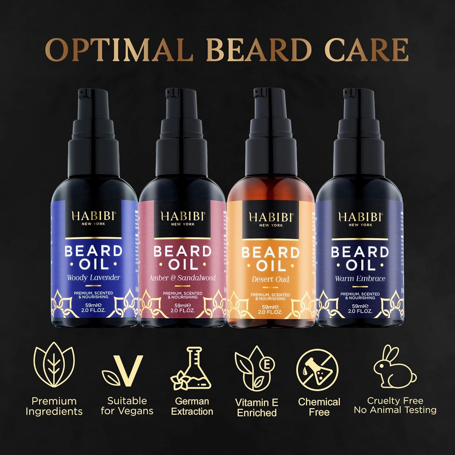 H HABIBI Beard Oil Collection - 4 Pack, 2.0 Fl. Oz Each - Nourishing Blend, Scented Beard Oil For Men, Beard Growth Oil