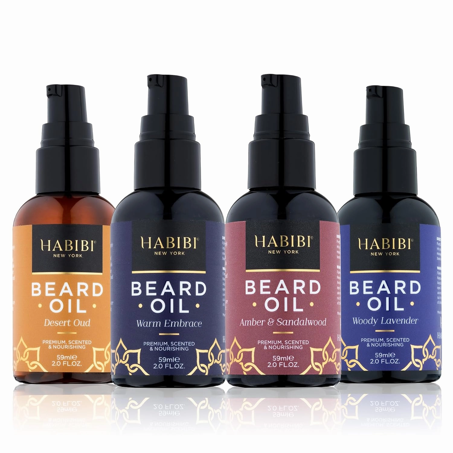 H HABIBI Beard Oil Collection - 4 Pack, 2.0 Fl. Oz Each - Nourishing Blend, Scented Beard Oil For Men, Beard Growth Oil