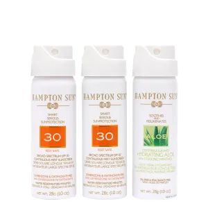Hampton Sun Travel Trio Kit | SPF 30 1 oz. Continuous Mist Sunscreen   Hydrating Aloe Continuous Mist 1 oz. | Broad-Spectrum, Advanced Water   Sweat Resistance | Soothing   Hydrating Sunburn Relief