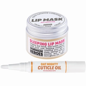 Handmade Heroes Lip Mask and Cuticle Oil Bundle - Clean Sustainable Skincare Lip Treatment and Nail Care