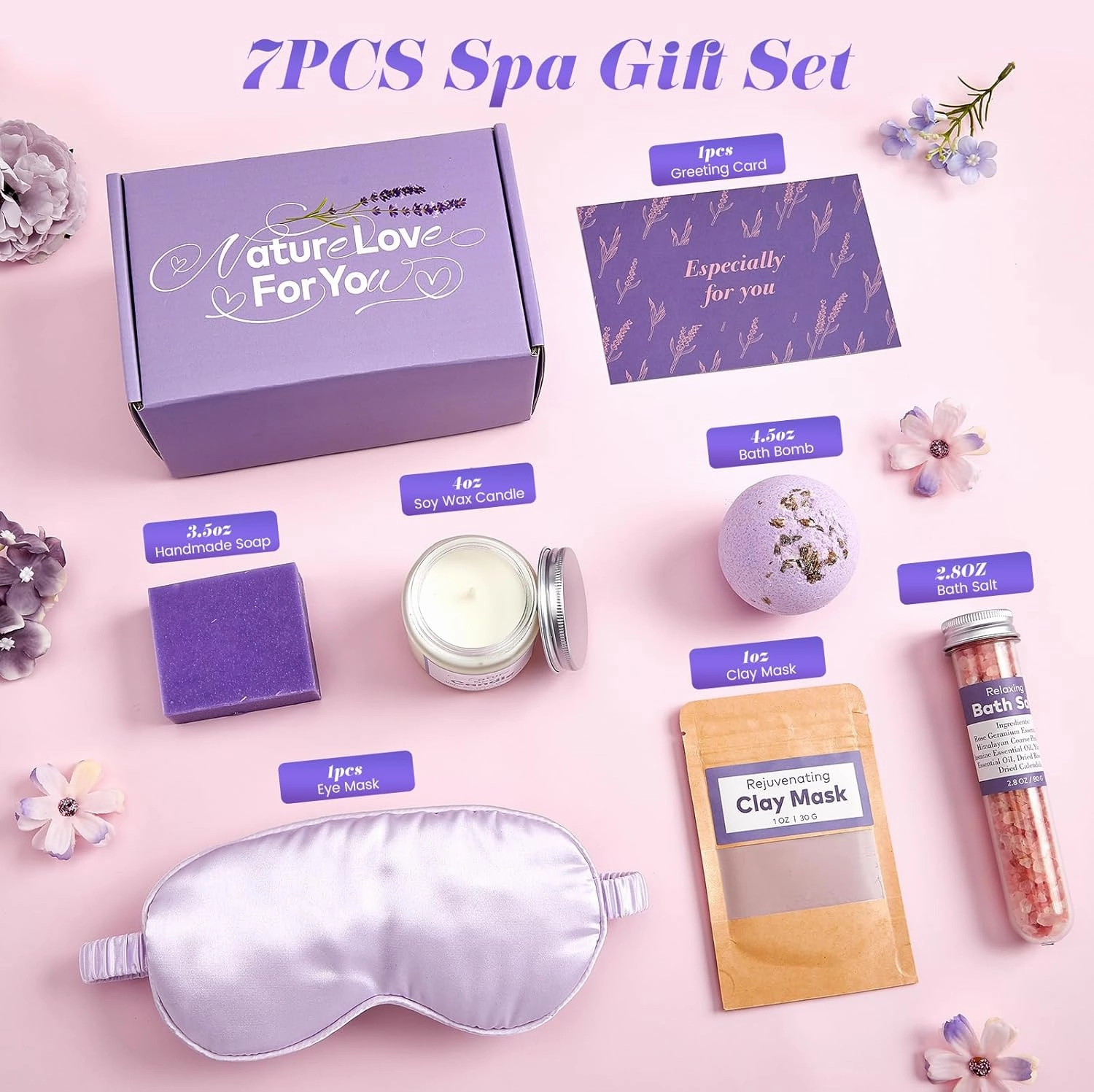 Handmade Spa Gift for Her, Body Bath Gift Kit for Mother's Day, Basket Handmade Skin Care Sets Home Spa Set Natural for Women,Relaxing Birthday Gifts including Handmade Soap, Bath Bomb, Bath Salt