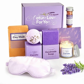 Handmade Spa Gift for Her, Body Bath Gift Kit for Mother's Day, Basket Handmade Skin Care Sets Home Spa Set Natural for Women,Relaxing Birthday Gifts including Handmade Soap, Bath Bomb, Bath Salt