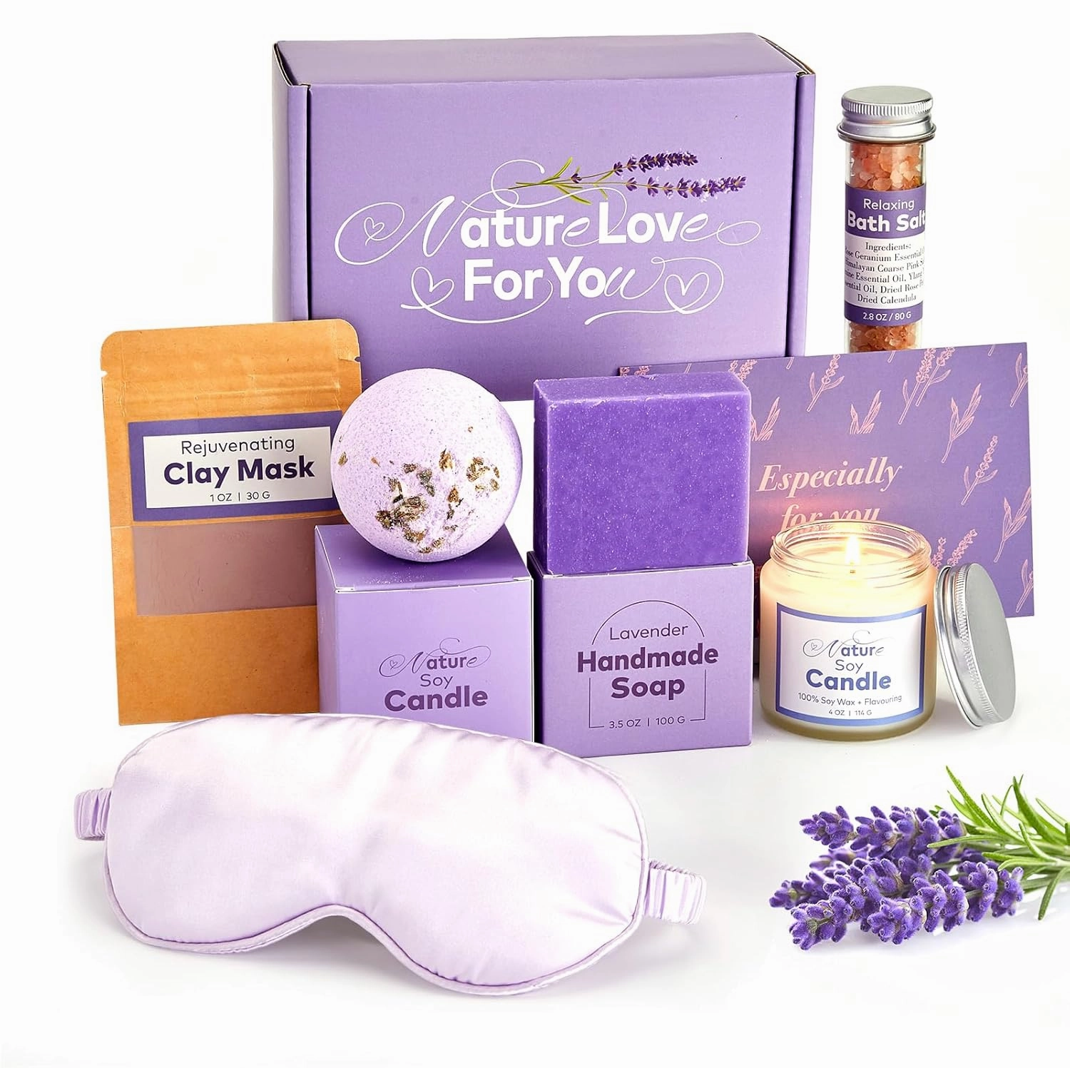 Handmade Spa Gift for Her, Body Bath Gift Kit for Mother's Day, Basket Handmade Skin Care Sets Home Spa Set Natural for Women,Relaxing Birthday Gifts including Handmade Soap, Bath Bomb, Bath Salt