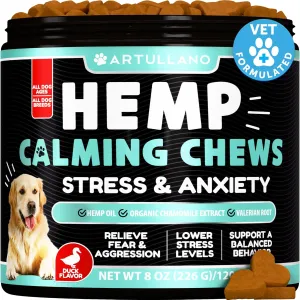 Hemp Calming Chews for Dogs - Dog Calming Chews - Dog Anxiety Relief Treats with Hemp Oil, Turmeric, Valerian, Ginger - Health and Wellness Supplements for Dogs - Hip and Joint Support - 120 Treats