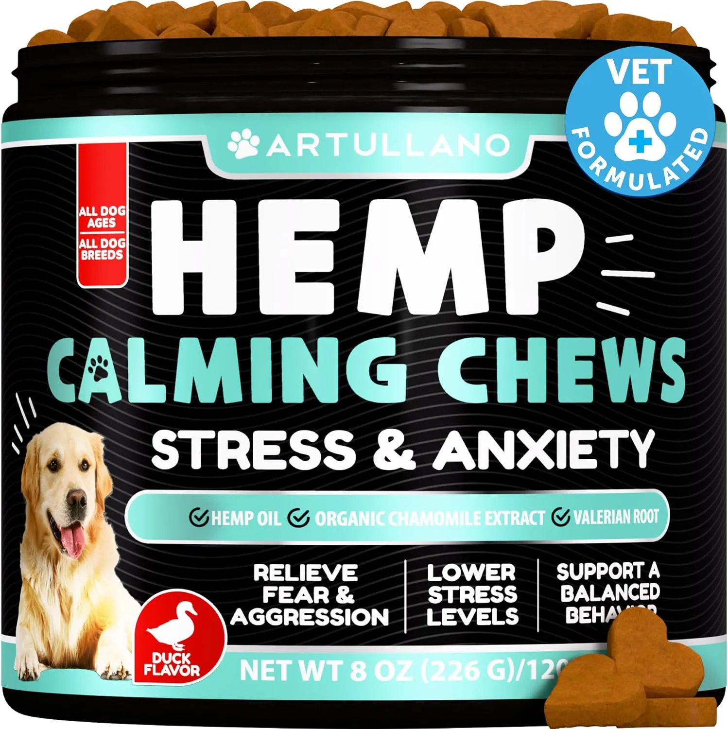 Hemp Calming Chews for Dogs - Dog Calming Chews - Dog Anxiety Relief Treats with Hemp Oil, Turmeric, Valerian, Ginger - Health and Wellness Supplements for Dogs - Hip and Joint Support - 120 Treats