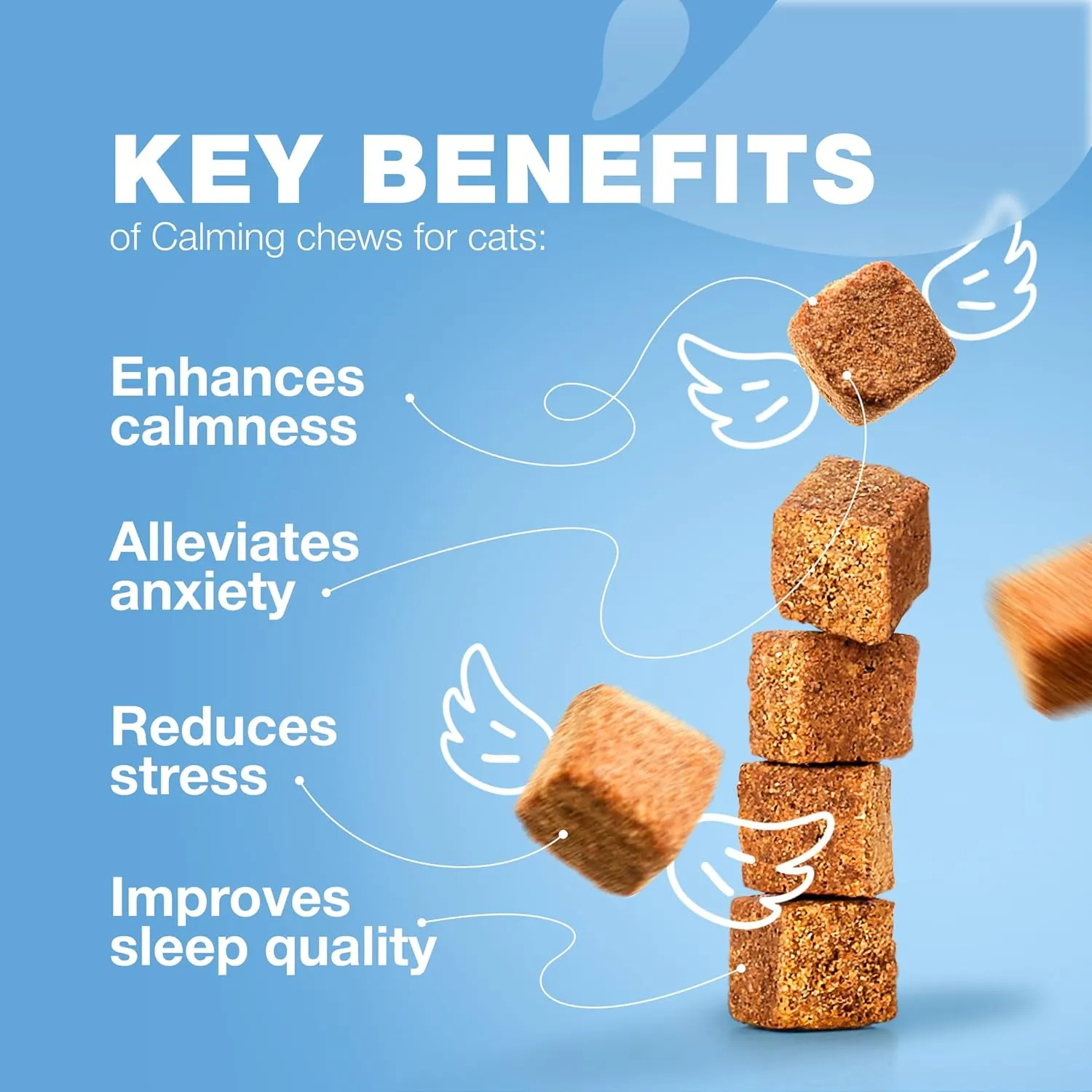 Hemp Cat Calming Treats - Probiotic Melatonin Soft Chews for Cat Anxiety Relief with Hemp Seed Oil - Calming Chews for Stress, Storms, Travel, Grooming, Separation Anxiety - Behavioural Support