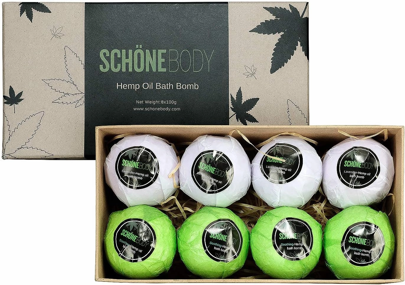 Hemp Bath Bombs, Large Set of 8. Mint, Lavender & Hemp Scents. Vegan, Muscle Therapy, Relaxing & Soothing