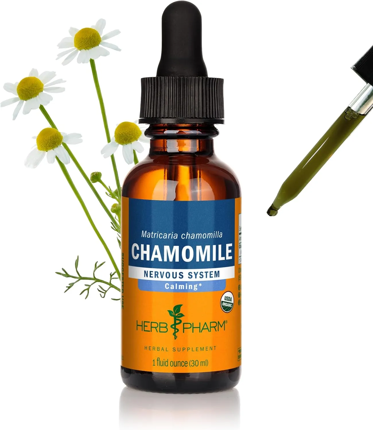 Herb Pharm Certified Organic Chamomile Liquid Extract for Calming Nervous System Support - 1 Ounce (DCHAM01)