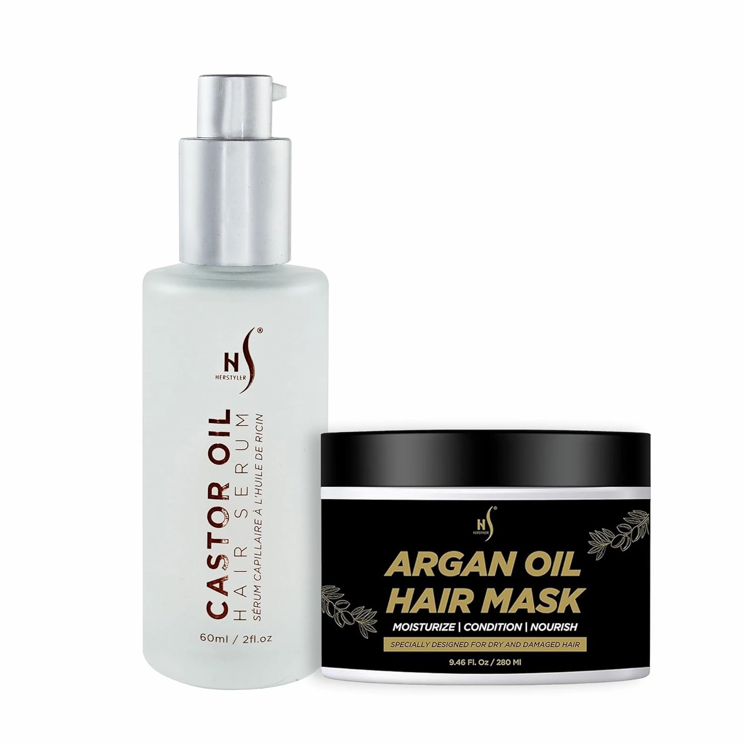 HerStyler Castor Oil Hair Serum Argan Oil Hair Mask Set