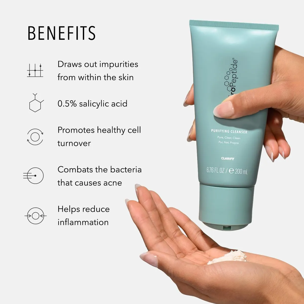 HydroPeptide Purifying Facial Cleanser, Pore-Perfecting Face Wash Absorbs & Balances Natural Oils, 6.76 Ounce