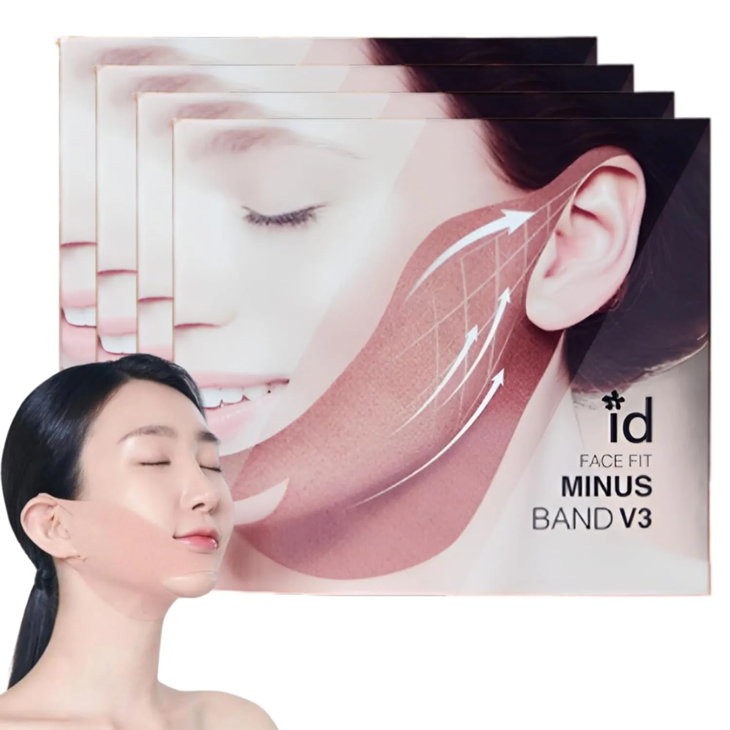 id Face Fit Minus Band V3(4ea) | V Line Lifting Collagen Mask with Peptide for Firming & Tightening | Hydrogel Jawline Shaper with Hyaluronic Acid, No Irritation | Chin Strap for Double Chin for women