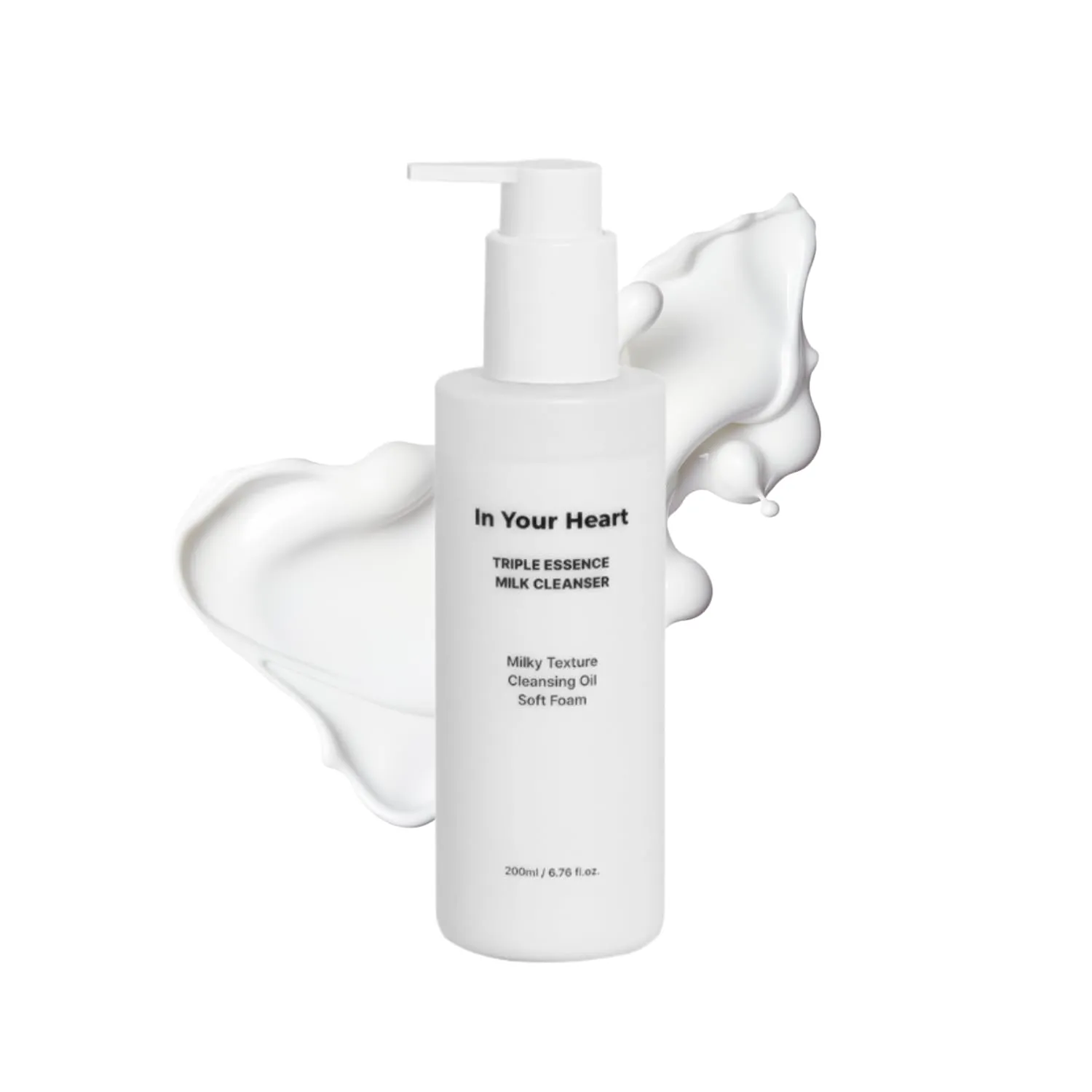 In Your Heart Triple Essence Milk Cleanser – 3-in-1 Milky to Oil to Foam Cleanser & Makeup Remover | Hyaluronic Acid, Galactomyces, Chamomile | Korean Skincare, 200ml / 6.76 fl oz