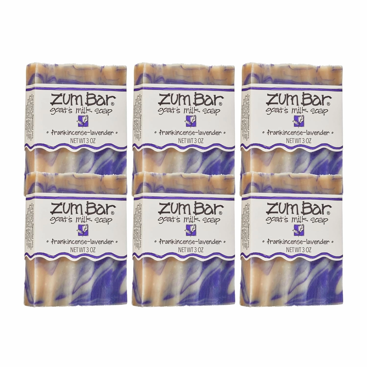 Indigo Wild Zum Goat's Milk Soap Bar - Bar Soap for Hands & Body Made with Essential Oils - 3 oz - Frankincense-Lavender (6 Pack)