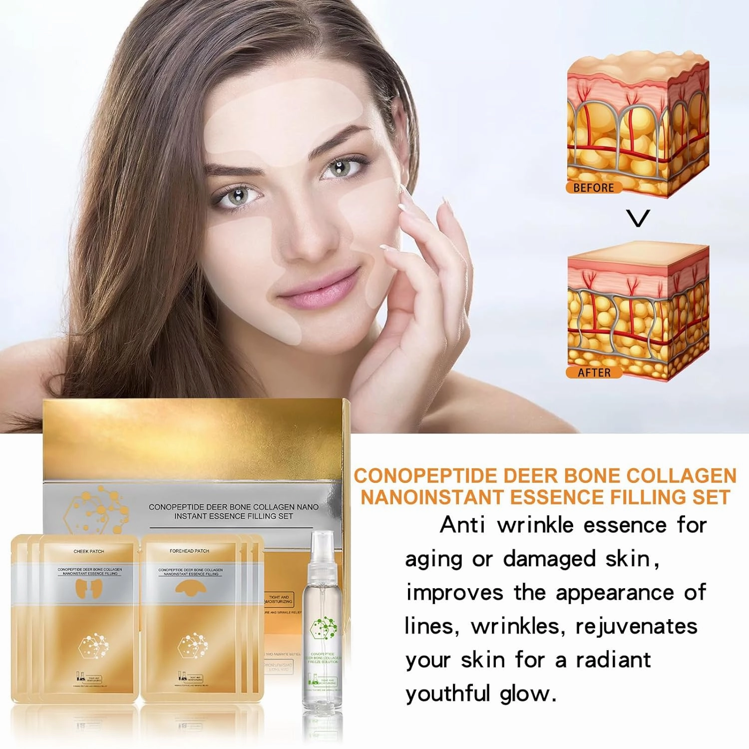 Instant Skin Essence Collagen Set - Spiral Peptide Deer Bone Collagen Essence Kit, Firming Elasticity to the Skin with Silky-Smooth Texture (2PCS)