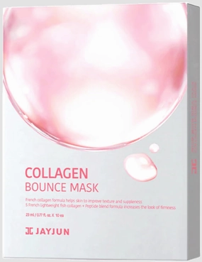 JAYJUN Collagen Bounce Mask (10 Sheets) – Firming & Plumping with French Marine Collagen 0.77 fl. oz.