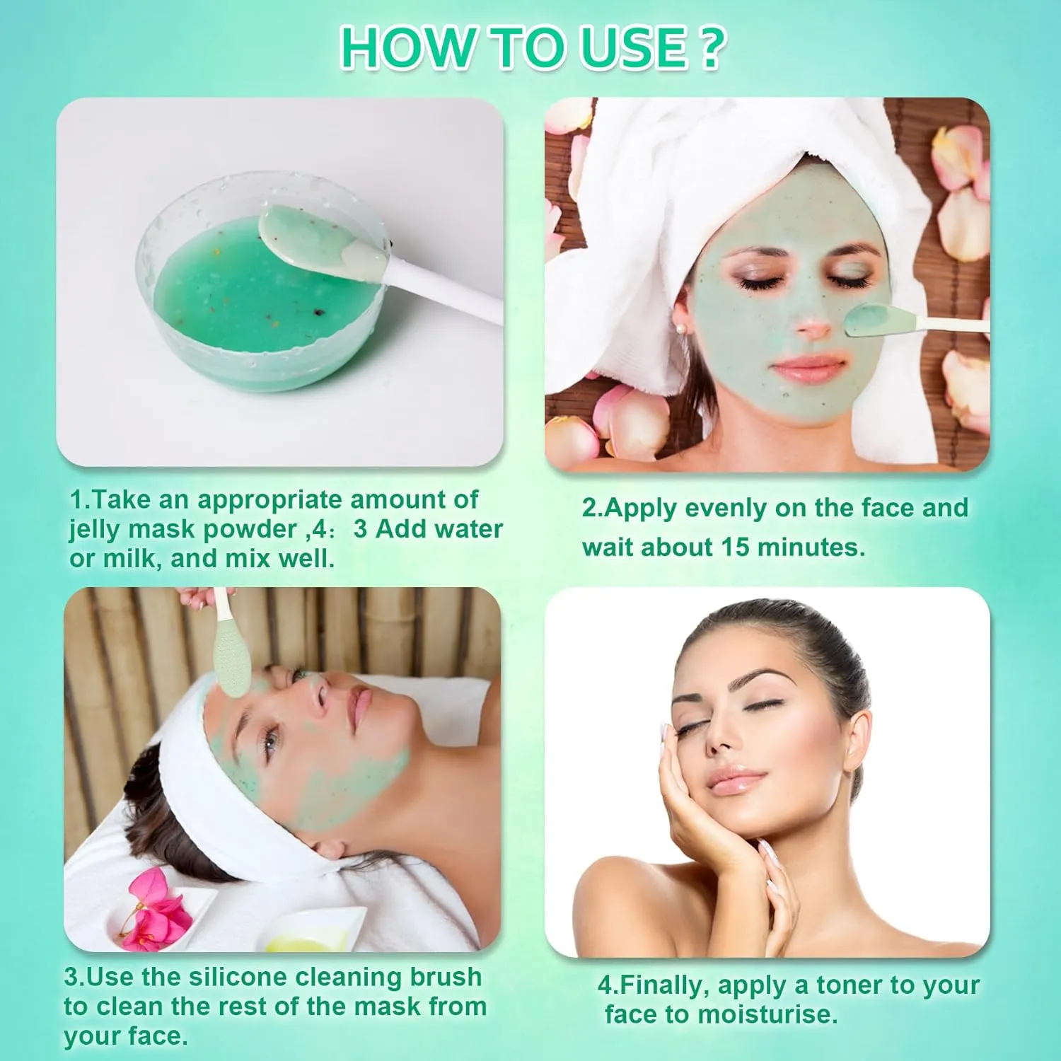 Jelly Mask Powder for Facials, Aloe Vera Jelly Masks for Facials Professional,Jelly Face Mask,Hydrating, Rubber Mask for Fight Fine Lines with Double-ended Silicone Brush, 23 Fl Oz