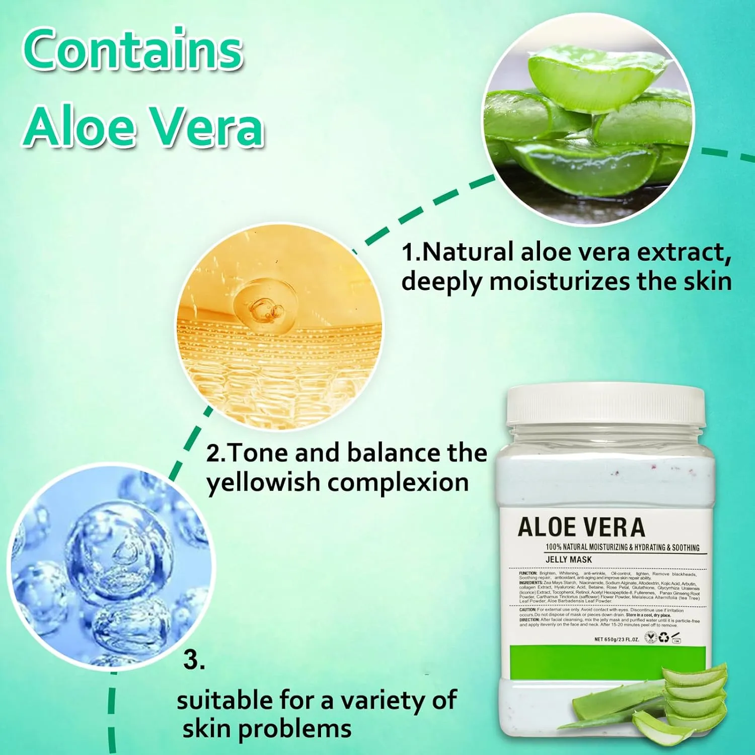 Jelly Mask Powder for Facials, Aloe Vera Jelly Masks for Facials Professional,Jelly Face Mask,Hydrating, Rubber Mask for Fight Fine Lines with Double-ended Silicone Brush, 23 Fl Oz