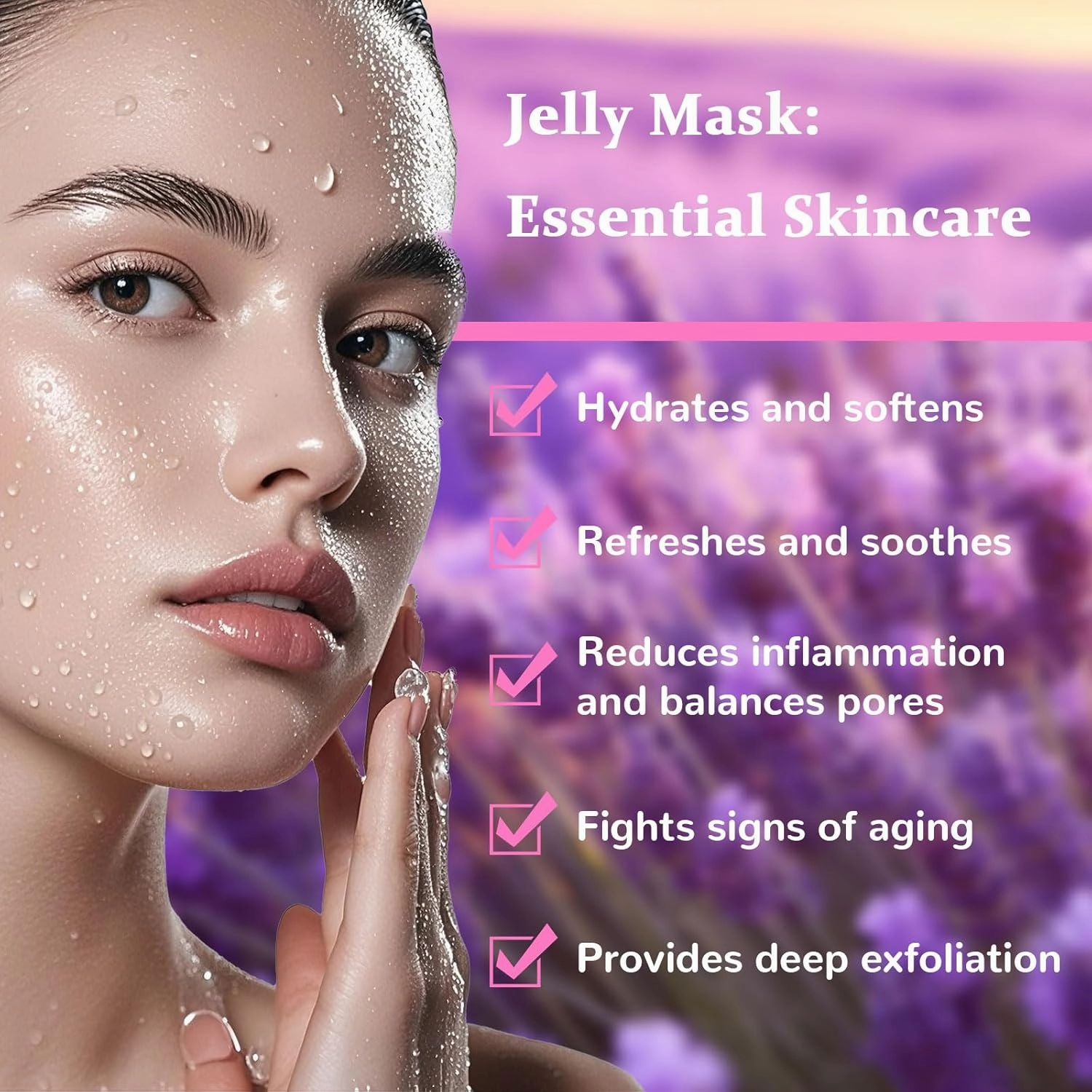 Jelly Mask, Facial Skin Care- Jelly Mask For Facials, Face Mask For Instant Hydration, Vegan Peel Off Face Mask, For Moisturizing, Smoothing (Lavender)