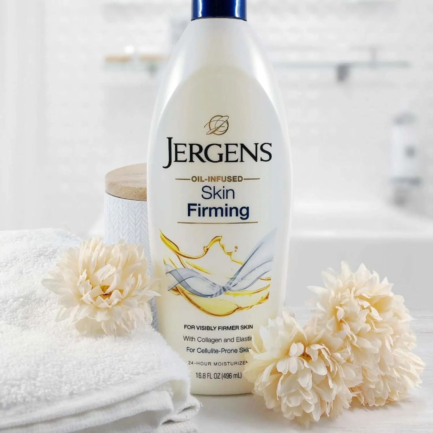 Jergens Skin Firming Body Lotion for Dry to Extra Dry Skin, Skin Tightening Cream with Collagen and Elastin, Dermatologist Tested, Hydralucence Blend Formula, 16.8 Oz, Pack of 3