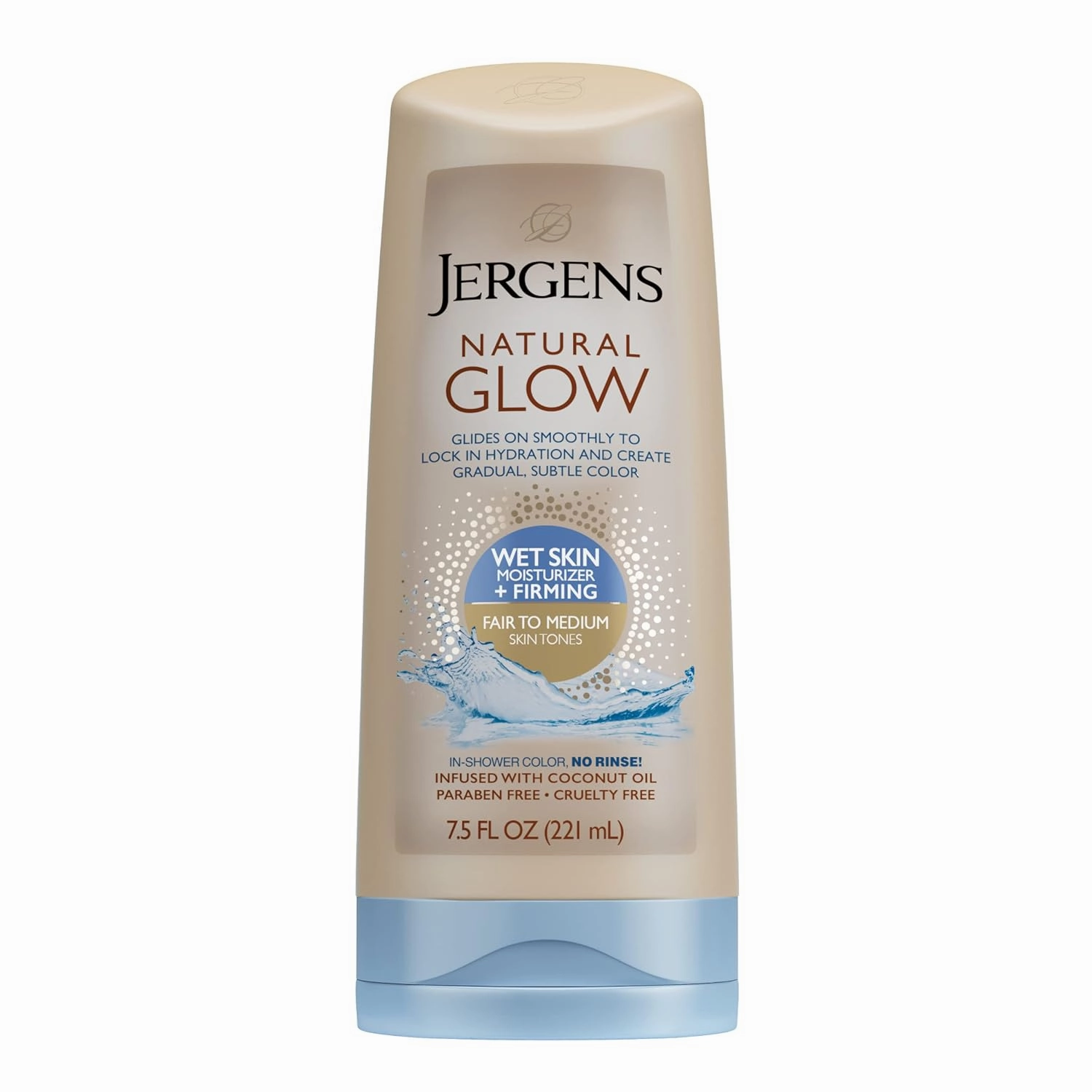 Jergens Natural Glow  FIRMING In-shower Self Tanner for Fair to Medium Skin Tones, Anti Cellulite Firming Body Lotion, Wet Skin Lotion for Gradual and Natural-Looking Fake Tan, 7.5 Ounce