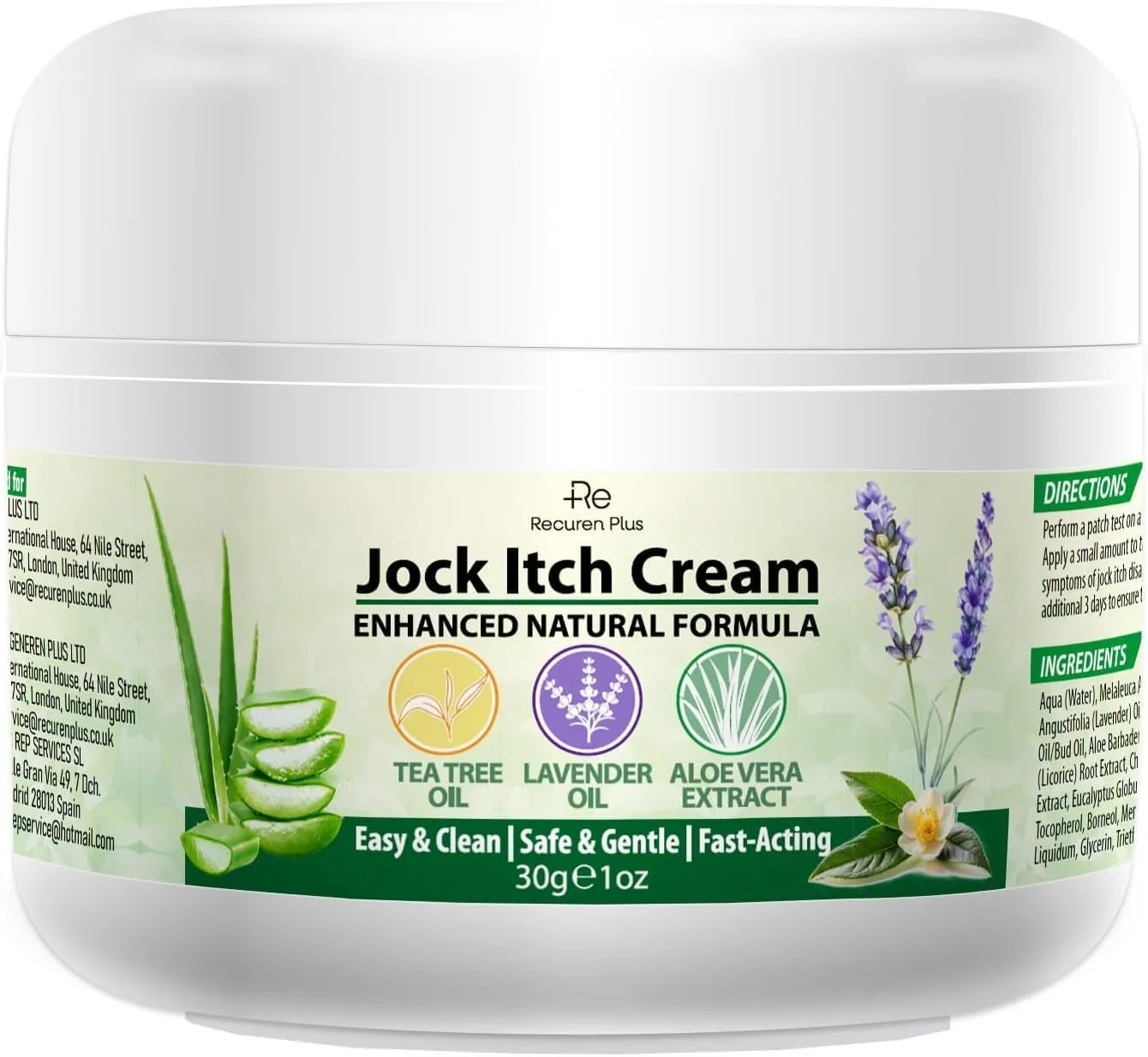 Jock Itch Cream: Natural Antifungal Cream Extra Strength Treatment for Men and Women – For Athletes Foot Jock Itch Ringworm – With Tea Tree Oil, Aloe Vera, Lavender, and Chamomile
