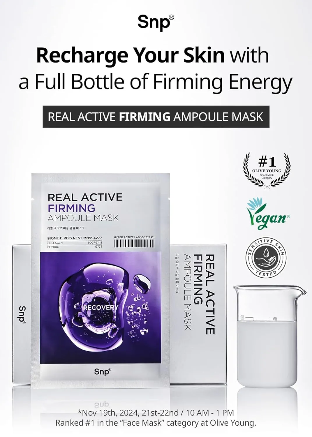 [K Beauty] Real Active Firming Ampoule Sheet Mask | Revitalizing and Strengthening for All Skin Types | Vegan Sheet Masks with 7 Collagen and Peptides | Collagen Face Masks Skincare | 10 Sheets
