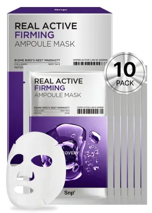[K Beauty] Real Active Firming Ampoule Sheet Mask | Revitalizing and Strengthening for All Skin Types | Vegan Sheet Masks with 7 Collagen and Peptides | Collagen Face Masks Skincare | 10 Sheets