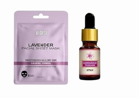 K.u.m.k.u.m.a.d.i Face Oil 10 ml & Lavender Facial Sheet Mask, Calming and Firming, For Rough and Dry Skin Combo