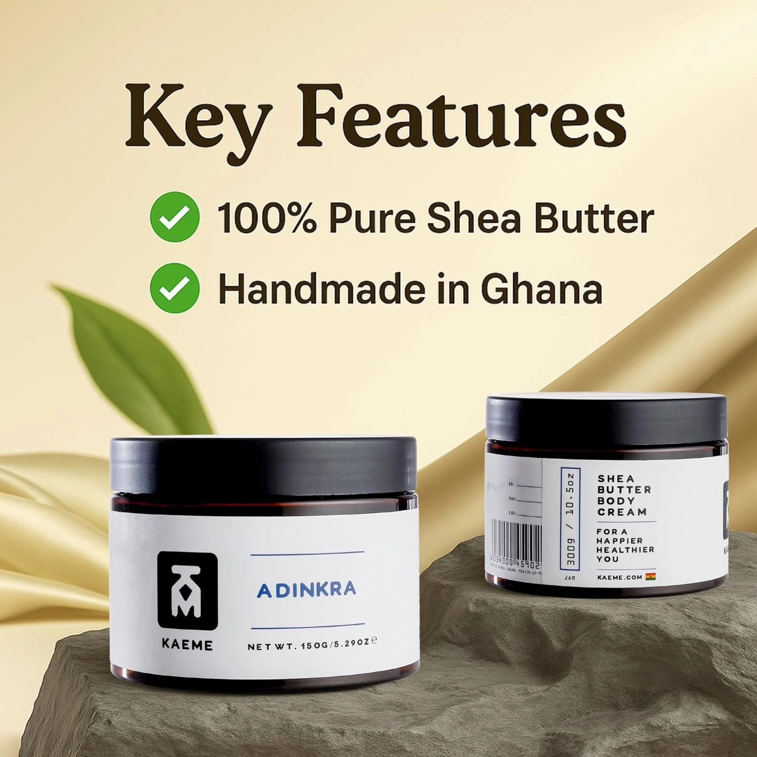 Kaeme Adinkra Pure Whipped Shea Butter made from Raw Organic Unrefined Butter Skin Moisturizer Hair Repair with coconut Oil for women and men (10.5oz/300g jar)