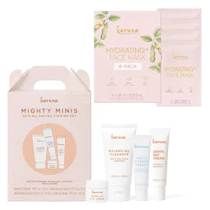 Karuna Mighty Minis Starter Set with Hydrating  Face Mask 4-Pack, Moisture-Boosting Skincare Duo for Soft, Smooth, and Replenished Skin