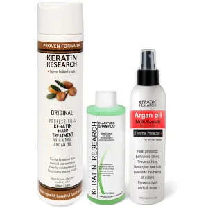 KERATIN RESEARCH Brazilian Keratin Hair Blowout Treatment Professional Results Straightening and Smoothing Hair with Thermal Protection argan Oil Spray Queratina Keratina (10oz 4oz 4oz)