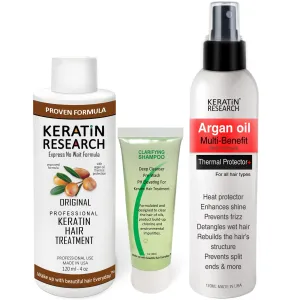 KERATIN RESEARCH Brazilian Keratin Hair Blowout Treatment Professional Results Straightening and Smoothing Hair with Thermal Protection argan Oil Spray Queratina Keratina (9-OZ)