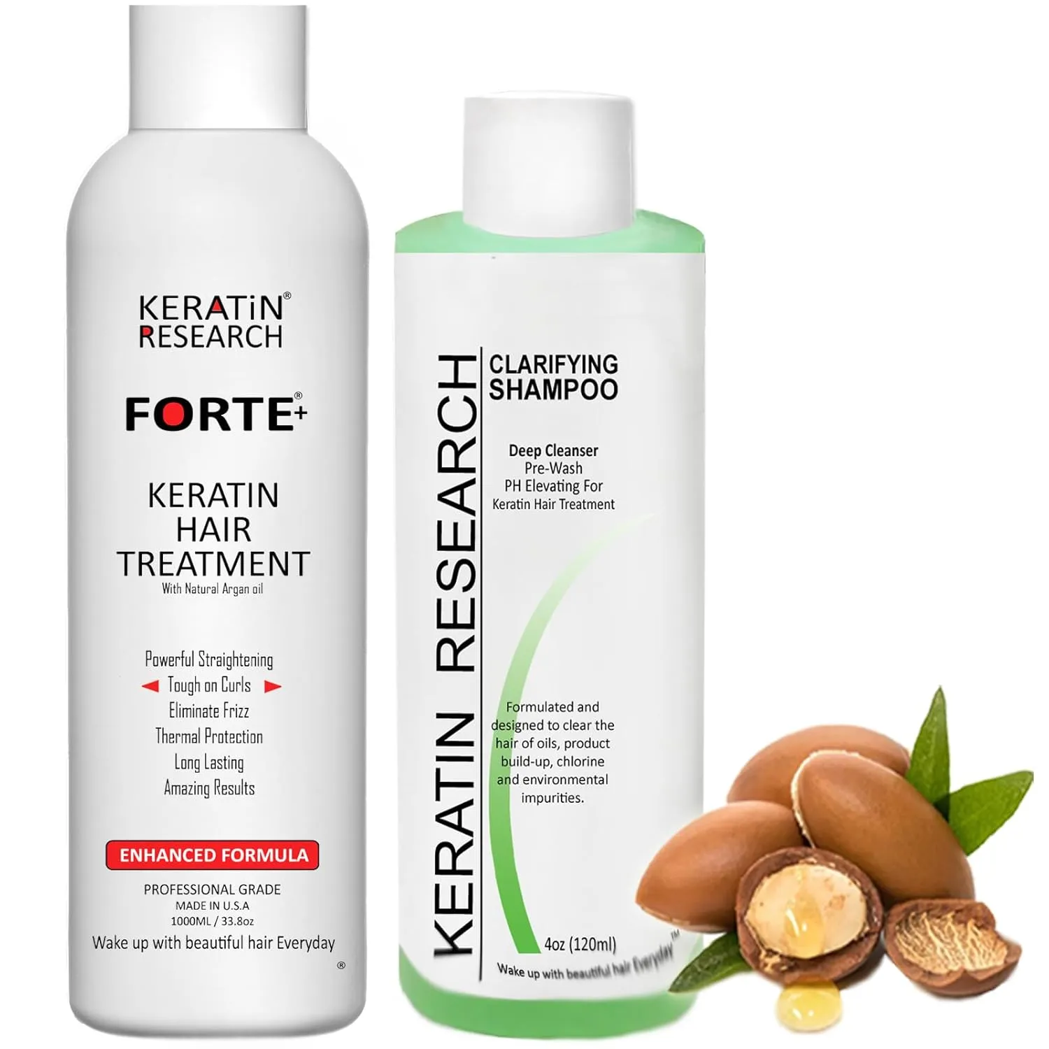 KERATIN RESEARCH Brazilian Keratin Hair Treatment Complex Blowout 2x 120ml LONG Lasting Keratin Treatment with Argan Oil Straightening Smoothing Professional Results Keratina (FORTE)