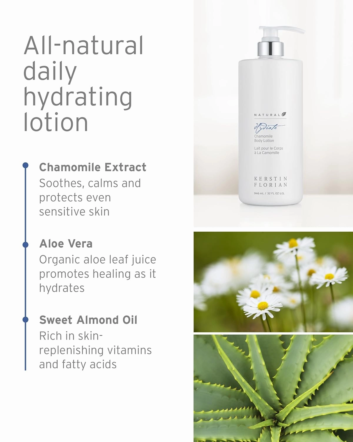 Kerstin Florian Chamomile Body Lotion | Nourishing Hydrating Moisturizer with Aloe & Jojoba Oil | Soothes Dry Skin | 32 fl oz
